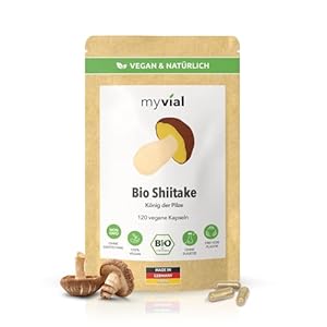 Bio Shiitake Kapseln – 120 Stück – Hochdosiert mit 500 mg Pilzpulver pro Kapsel – 100 % Fruchtkörper – Vegan, ohne Zusätze, plastikfrei – 60 Tage Vorrat – Produziert in Deutschland