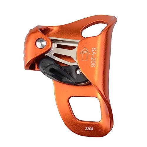 S.E.PEAK Upgraded Climbing Chest Ascender,CE Certified 100kgs Strong Rappelling Gear Equipment W/Sharp Stainless Teeth for Rock Climbing, Tree Arborist, Rescue, Mountaineering, 8~13MM Rope,4kN,Orange