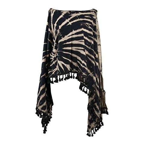 CCcollections Tie Dye 2in1 Top Poncho Wrap with Fringed Pom Pom Tassel Colourful (Black & Whit) Cover