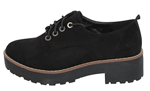 MODELISA-Zapatos Plano Plataforma con Cordones (35, Negro)
