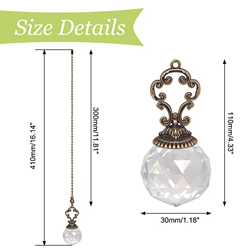 Image of Ceiling Fan Chain Extension, 2Pcs Crystal Pull Chain Fan Connector Chain Ornaments Vintage-Style Clear Ball Extension Fan Pull Chain Pendant-16.14 inch