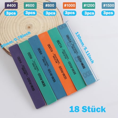 Yuentoen Schleifschwämme Set 18 Stück, Nass und Trocken Sandpapier 400-1500 Körnung, Schleifstäbchen für Holz, Plastik, 3D-Drucke,DIY, Gundam Modellbau