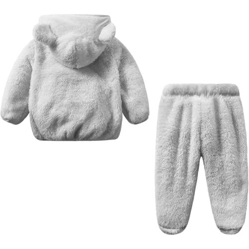 Image of Baby Teddy Bear Ear Soft Flannel Long Sleeve Hoodie & Leggings Unisex All Season Clothing Set For Baby Boys And Baby Girls