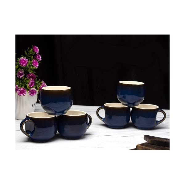 Pack of 6 Ceramic Small Blue Round Somny Microwave Safe Small Size Tea Cup/Coffee Cup Set (Blue) (12)