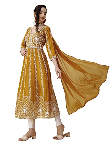 Chikankari Anarkali Kurta jaune en georgette idéal pour vos mariages et grandes fêtes
