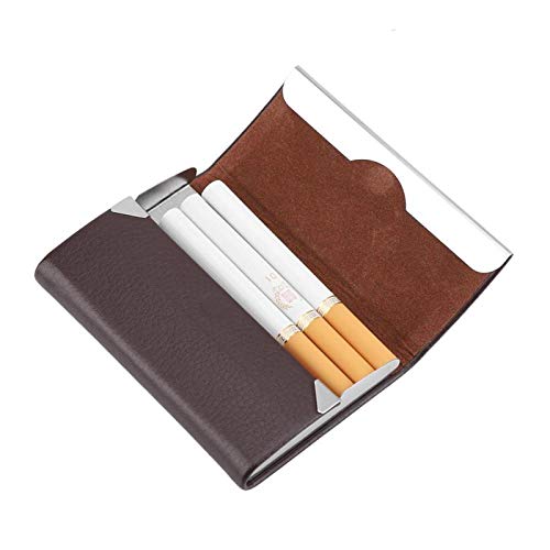Estuche para cigarrillos Portatarjetas de cuero PU de moda para hombres Almacenamiento de cigarrillos para almacenar tarjetas, tarjetas de visita, cigarrillos(marrón) Cover