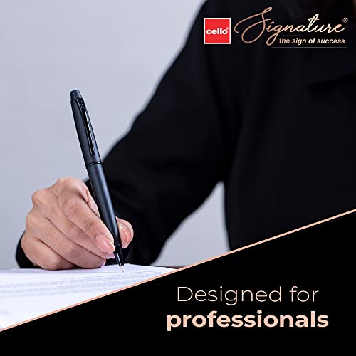 Signature Cello Carbon Ball Pen | Blue Ink | Matte Black Premium Metal Pen for Gift | Stylish Corporate & New Year Gifts for Men & Women (Image - 4)