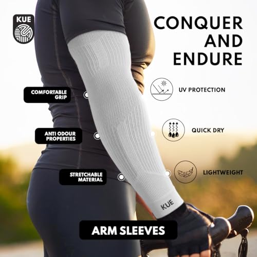 Image of KUE Compression Arm Sleeves for Men & Women | Sports Arm Sleeves for Running, Cricket & Cycling | UV Protection Cooling Sleeves | Arm Compression Sleeve for Joint Pain Relief