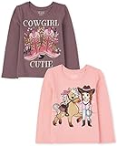 The Children's Place Baby Toddler Girls Long Sleeve Graphic T-Shirt 2-Pack, Cowgirl Cutie/Cowgirl Horse, 3T