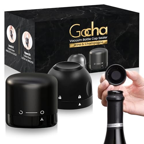 GOCHA | Champagne Stoppers With Vacuum Built-in | 1.5 inch Silicone Twist Top Wine Stopper | Reusable, Leak Proof (1 Wine + 1 Champagne Cork Stopper) | (Pack of 2)