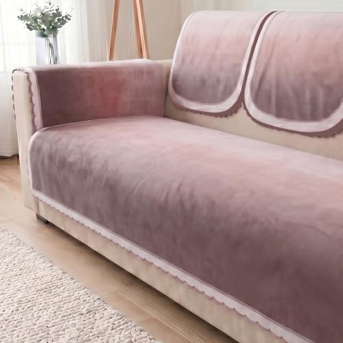 Image of Story@Home Velvet Sofa Cover 2 Seater Sofa Mat with Back Covers (152x122Cm) & Arm Rest Covers | Anti Slip Sofa Mat 2 Seater for Living Room - Ombre Dusty Coral Palette