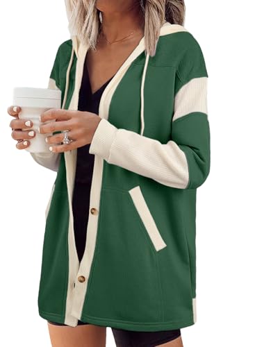 SHEWIN Shackets for Women 2025 Casual Button Down Oversized Sweatshirt for Women Lightweight Long Sleeve Womens Shacket Loose Fit Fall Jackets Fall Outfits 2025,US 4-6(S),Sea Green