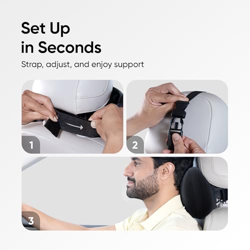 Image of Frido Mini Car Neck Pillow | Compact Ergonomic Memory Foam | Relieves Neck & Shoulder Strain | Ultrasoft Neck Rest Pillow for Comfortable Rides | Breathable Microfiber | Washable Velvet Cover | Black