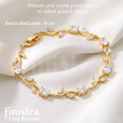 Image of finistra Tulip Bracelet for Women Stylish | Gold Plated Crystal Floral Jewellery | Adjustable Chain for Women & Girls Stylish | Elegant Tulip Bracelet for Women, Party & Daily Wear Accessory