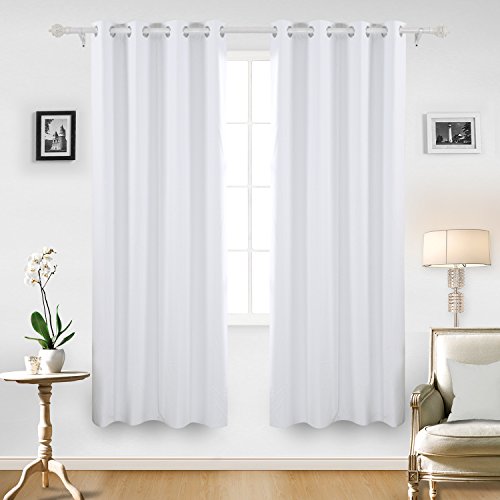 Deconovo Heavy Microfiber Blackout Shades with Triple-Pass Coating Back Layer Grommet Blackout Curtains Thermal Insulated Room Darkening Curtains for Bedroom 52W x 63L Inch Platinum White 1 Pair