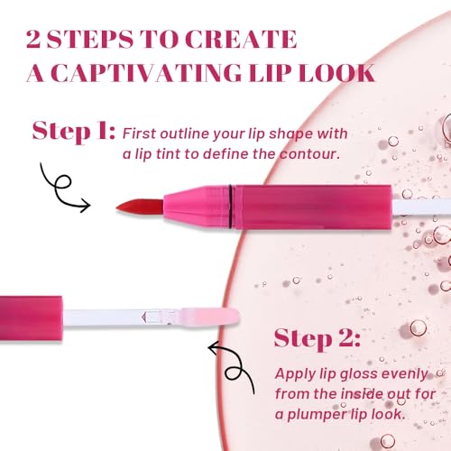 Image of evpct Maple Red Matte Liquid Lipstick Marker Pen Lip Liner Set with Lip Oil, Shine Finish, 2 in 1 Lipgloss Lipstick Long Lasting Waterproof for Women, Lips Color Stain 24hr Original Smudge Proof