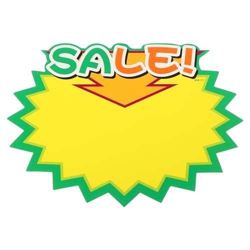 Etiquetas de precio fluorescentes y carteles en blanco tipo estrella para promociones en comercios