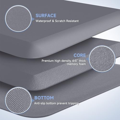 Image of StepRite 4 /5 Inch Thick Kitchen Mat Anti Fatigue Mat Kitchen Rugs Kitchen Decor Non-Slip, Stain & Water Resistant, Kitchen Mats Desk Mat for Kitchen, Office, Workshop, Grey, 17'' x 47''