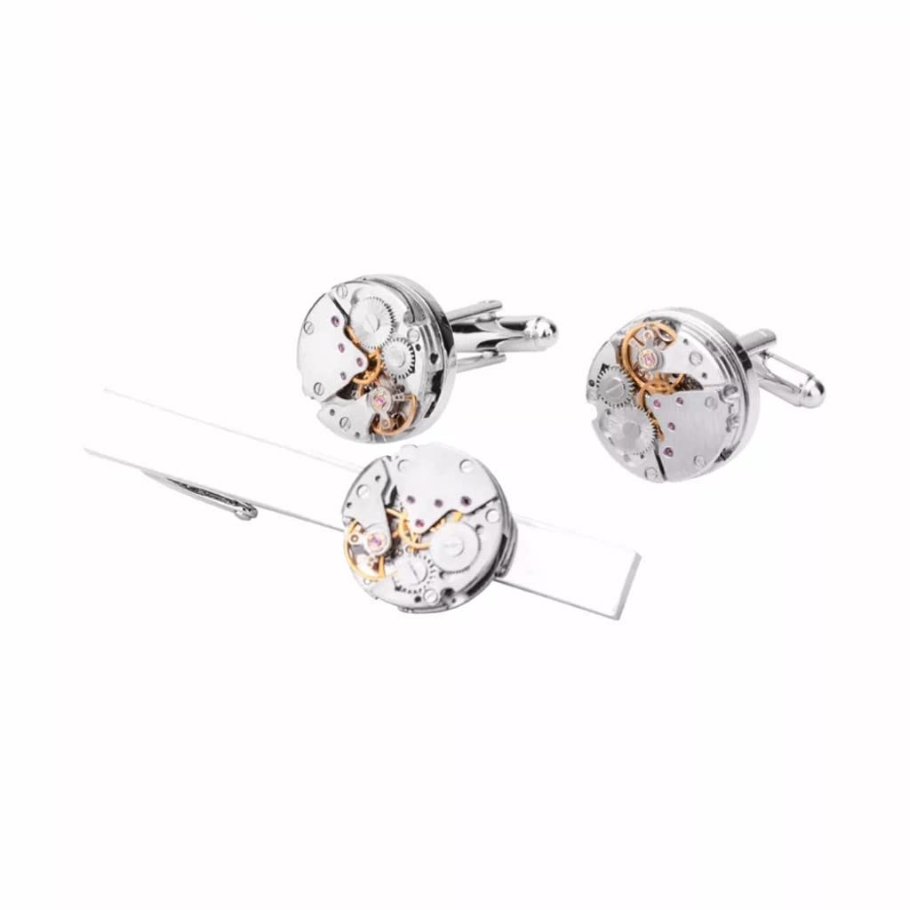Herren Französisch Hemd Krawatte Vintage Uhrwerk Muster Manschettenknöpfe Krawattenklammer Set Manschettenklammern Pin