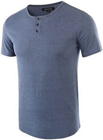 HETHCODE Men's Classic Comfort Soft Regular Fit Short Sleeve Henley T-Shirt Tee Cadet Blue M