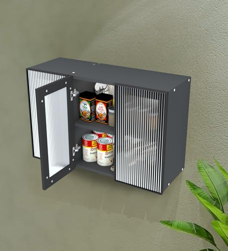 Image of SPECIALITY PANELS Aluminium Black Profile 3 Door Wall Cabinet | Fluted Glass Handless Shutters | Wall Mounted Kitchen Storage Cupboard | Space Saving Multipurpose Storage Unit | DIY Assembly