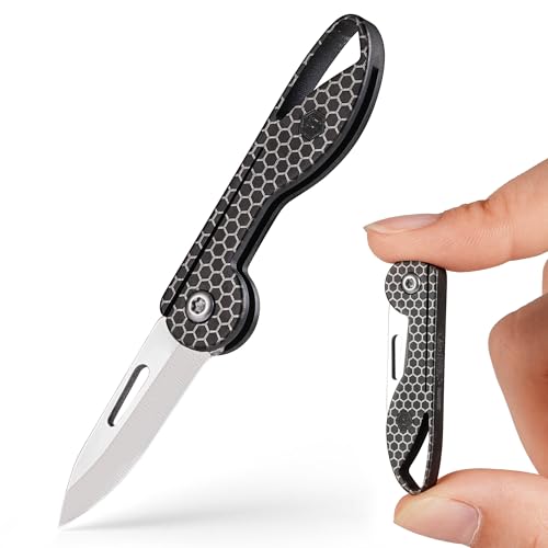 KeyUnity KK05 Mini Titanium Pocket Knife for Everyday Carry- Razor Sharp Folding Blade, Lightweight EDC Tool for Camping, Hiking and Outdoor (Hex Black)
