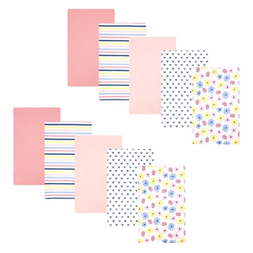 Image of Hudson Baby Infant Girls Cotton Flannel Burp Cloths, Flowers And Strawberries, One Size
