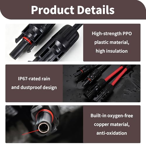 2 Paar Solarkabel Y Verteiler, Y Stecker Solar, MC4 Stecker für Parallel-Photovoltaik-Anschluss, 4mm² Solarpanel Kabel MMF + FFM Y-Zweig Adapter, 30A Nennstrom, IP67 wasserdicht, für Solarmodule