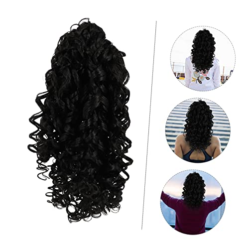 Extension de queue de cheval bouclée noire 35cm postiche long femme confortable Ipetboom - 3