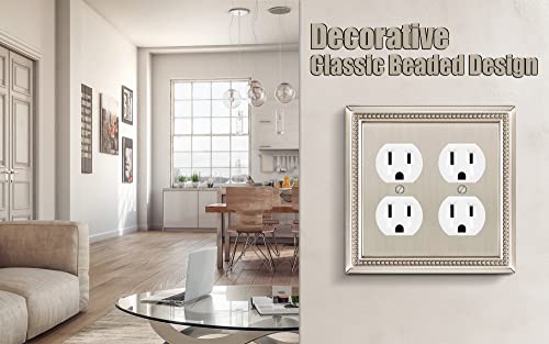 Image of Henne Bery Sunken Pearls Heavy Duty Decorative Wall Plate Switch Plate Outlet Cover (Double Duplex, Satin Nickel)