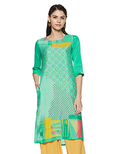 Image of Rangriti Mint Green Straight Viscose Kurta for Women