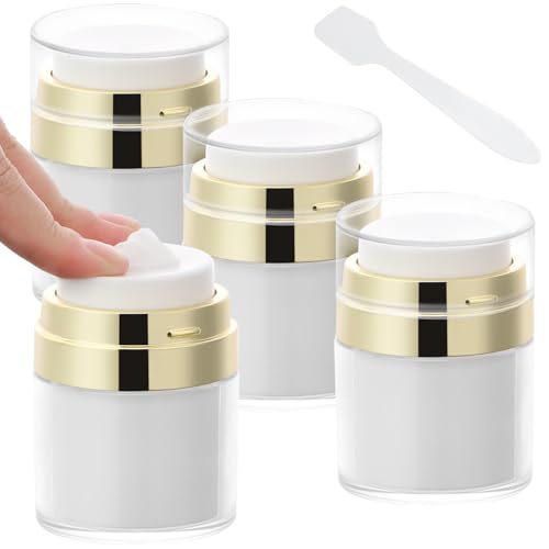 Image of Segbeauty 1oz Travel Jars for Creams, 4pcs 30ml Airless Pump Jars Refillable Travel Bottles Empty Makeup Containers Lotion Dispenser, Gold Jar for Creams for Toiletries Moisturizer Container