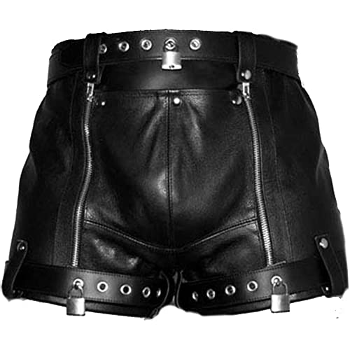 SIZZLEATHER Leder-Shorts, Reißverschluss und abschließbar mit offenem Reißverschluss hinten, schwarz, X-Klein Cover