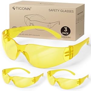 TICONN Clear Safety Glasses for Men, Safety Goggles with Scratch Impact Resistant Meets ANSI Z87.1 Standard