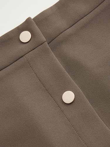 CIDER Knee Length Skirts for Women Button Front A-Line Elastic Mid Waist Solid Casual Basic Midi Skirt Fall Trendy2