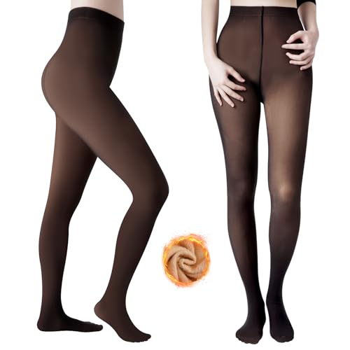 Image of Fleece Lined Tights Winter Fake Translucent Thermal Tights Warm Pantyhose Leggings Sheer Thick Stockings for Women