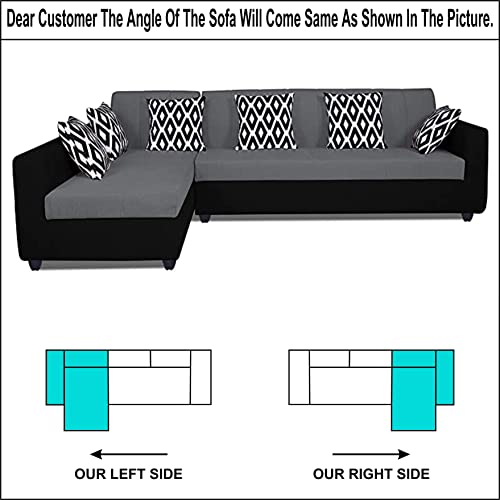 Image of Adorn India Rio Highback L Shape 6 Seater Sofa Set (Left Side Handle) (Grey & Black)