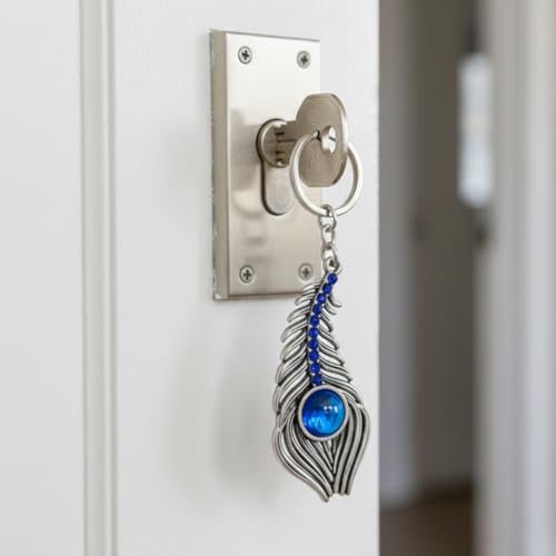 Decorwa Handicrafts Sparkling Morpankh Metal Keychain Blue - Image 2