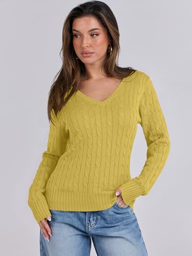 Image of ANRABESS Women's Cable Knit V Neck Fitted Sweaters