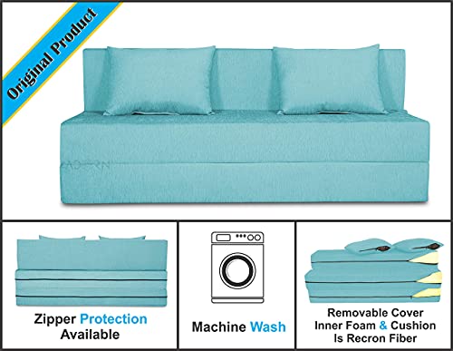 Image of Adorn India Easy 4 Seater Sofa Cum Bed (Alyn Pattern) Size 6' X 6' Ft (Aqua Blue Color) (1 Year Warranty)