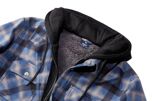 Image of TanBridge Men's Cotton Plaid Shirts Jacket Full Zip Fleece Flannel Sherpa Lined Hoodies Heavyweight Hoodies Jacket for Men