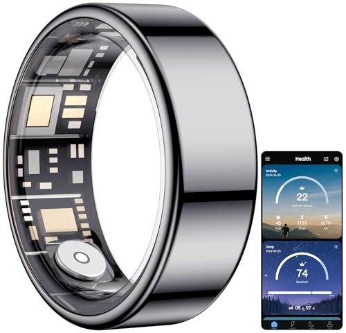 Temdan 2025 Upgraded Smart Ring, Wearable Fitness Smart Ring Health Tracker, Sleep Quality & Heart Rate & Blood Oxygen Monitoring, IP68 Waterproof, No Subscription Fees, Smart Ring, Black, Size 9