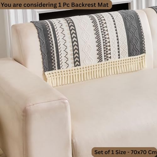 Image of HOMETHREADS Innovative European Premium Style Anti Slip Cotton Sofa Cover Mat with PVC Backing for Non-Slip Comfort (Grey, 1Pc Backrest | 70x70cm)