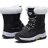 Maxome Snow Boots Womens Winter Boots Walking Ladies Waterproof Fur Lined Ankle Mid Calf Outdoor Women Walking Shoes Non-Slip Lightweight for Girls Booties Black