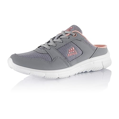 Fusskleidung® Damen Herren Hausschuhe atmungsaktive Clogs leichte Pantoffeln Hellgrau Weiß Rosa EU 37