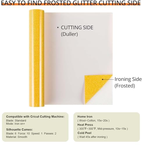 Image of HTVRONT Yellow Glitter HTV Heat Transfer Vinyl Rolls - 10 inch x 8ft Neon Yellow Glitter HTV Vinyl for Shirts, Glitter Iron on Vinyl for All Cutter Machine - Easy to Cut & Weed (Neon Yellow)