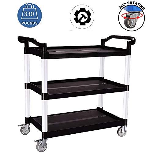 Restaurant Cart 3-Tier Plastic Utility Cart, Heavy Duty 330lbs Capacity, Commercial Rolling Service Cart, Ideal for Restaurant, Foodservice, Office, Warehouse (S - (33 x 17 x 36â€œ)/(L x W x H))