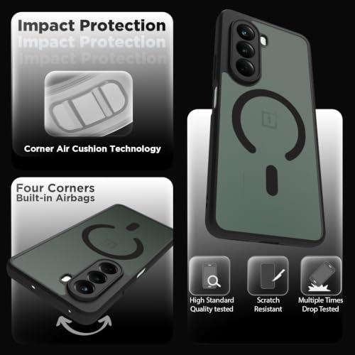 Image of RIGGEAR Shockproof Sleek Hybrid Armor Magnetic Back Cover Case Compatible with MagSafe Accessories for OnePlus Nord CE6 Lite 5G (Smoke Black Matte PC + Black TPU Bumper)