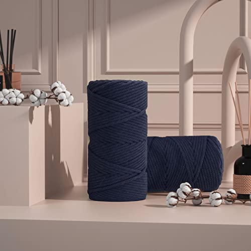 Image of ZUEXT Macrame Cord, Navy, 5mm x 109yds Cotton String Macrame Yarn