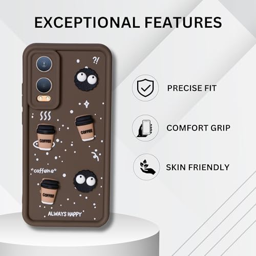 Image of DARKFIT Back Case Cover Compatible for OnePlus Nord CE4 Lite 5G | Cute Fun Cartoon Ball 3D Coffee Silicone Case | Body Protection | Camera Protection | Shock Proof | Color Brown